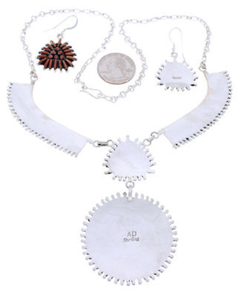 Southwest Jewelry Red Oyster Shell Link Necklace Earrings Set PX35830